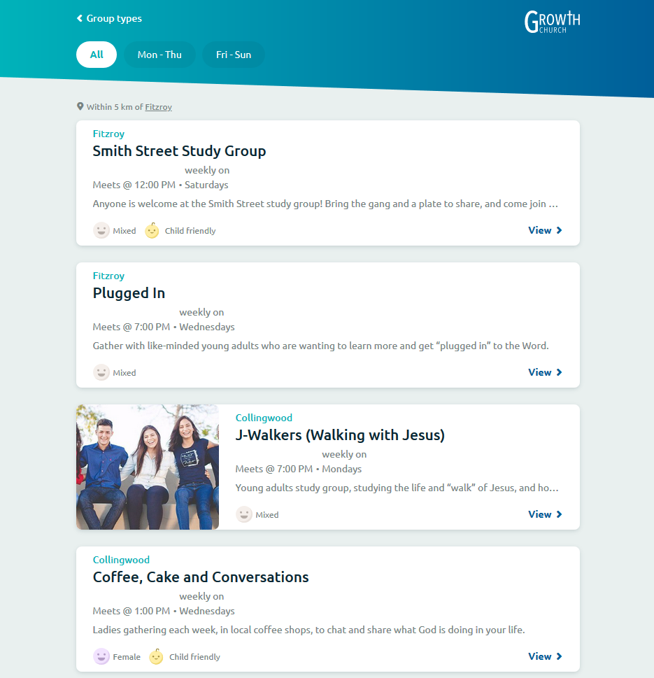 Screenshot of the Kast group finder application