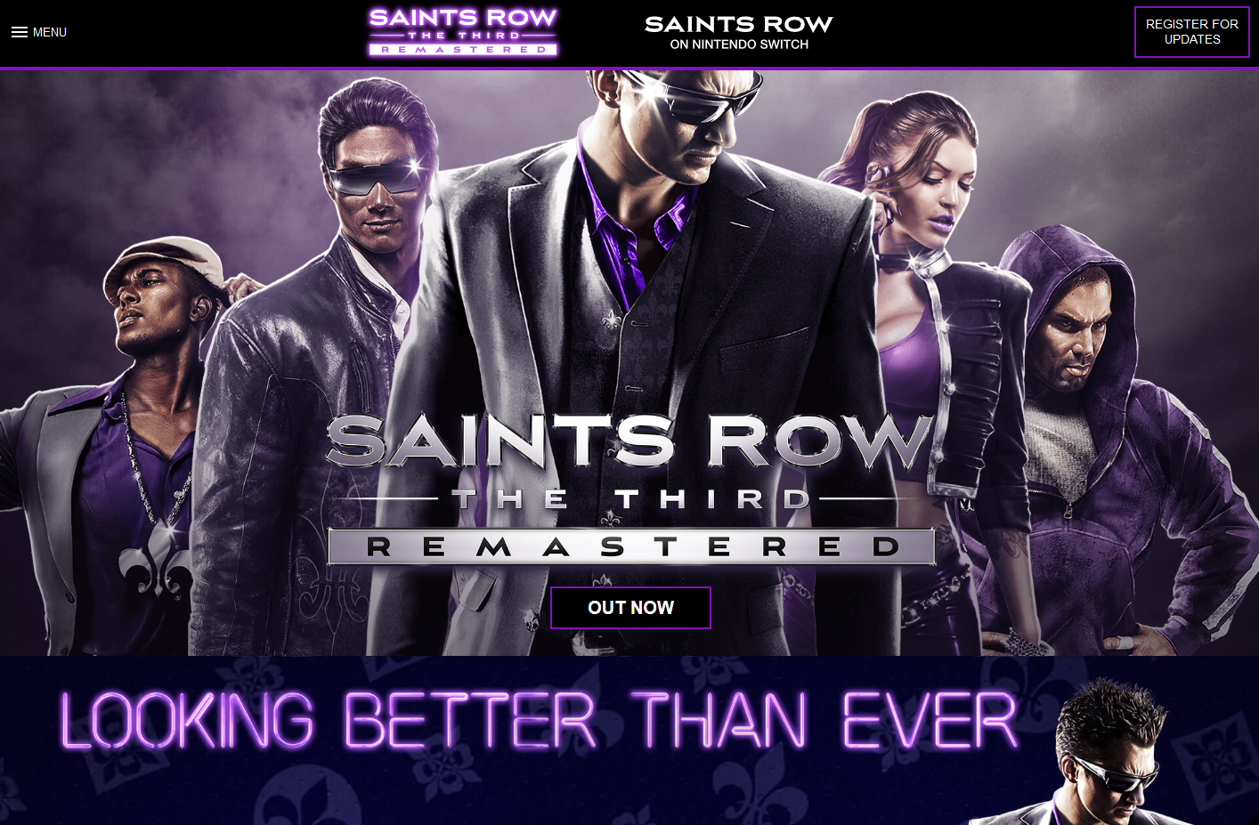 The homepage of Saints Row