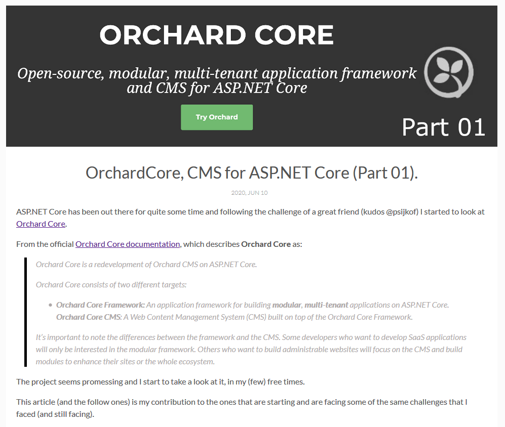 Orchard Core article