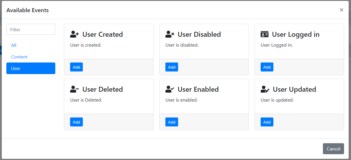 New icons for the User Disabled and User Enabled events