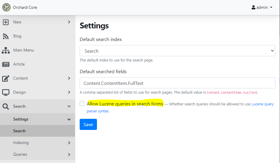 Option to allow Lucene queries in search forms.