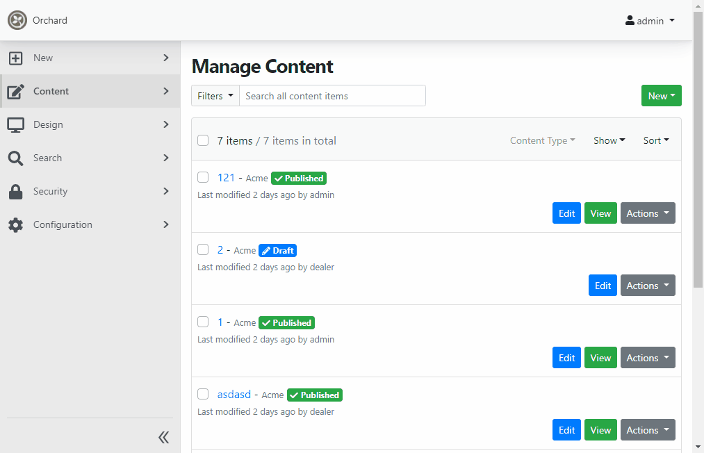 The new user menu in the admin theme.