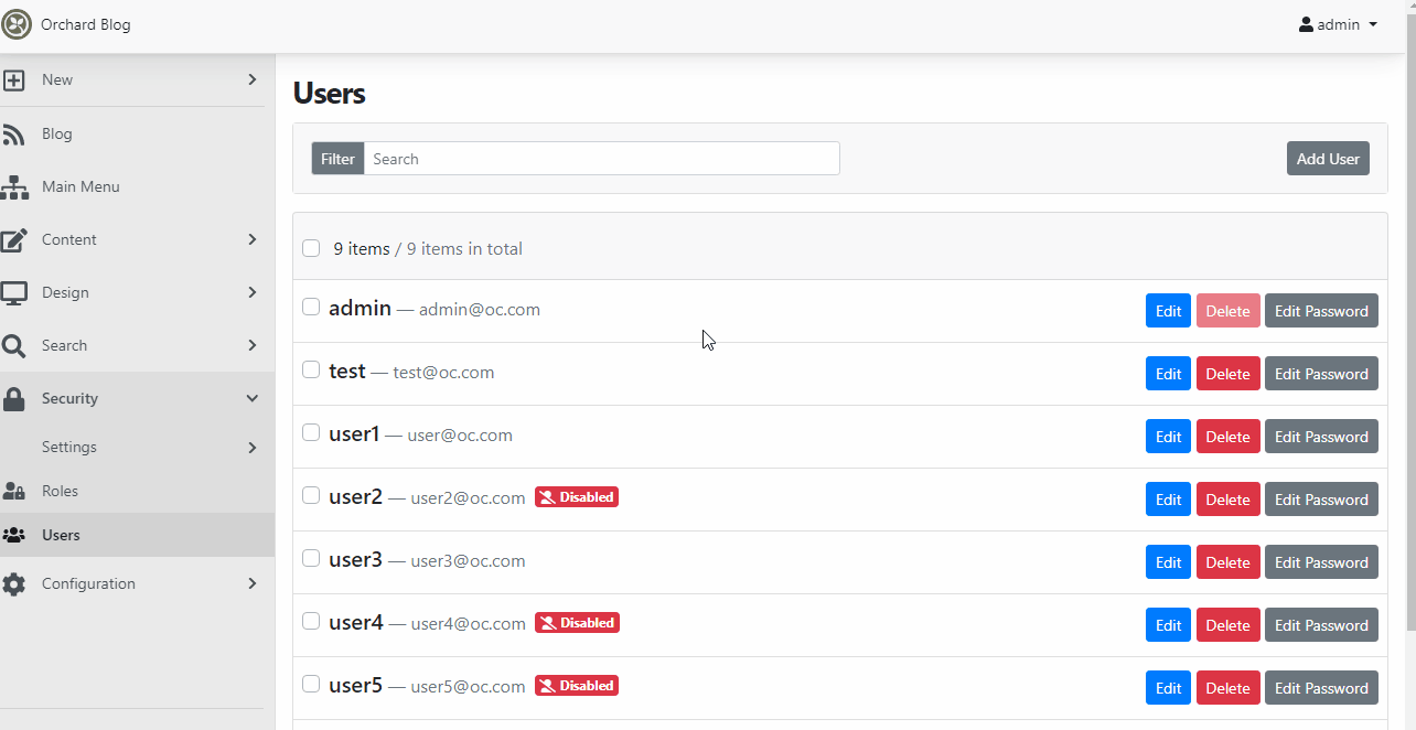 Sticky header on the Users menu