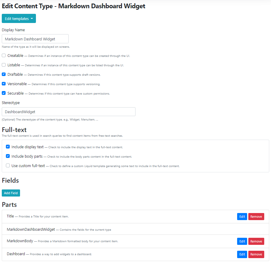 The new Markdown Dashboard Widget content type
