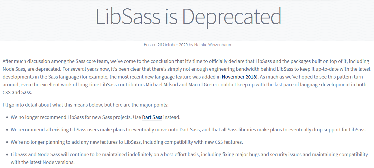 LibSass is deprecated