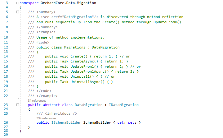 Adding comments to the Datamigration class