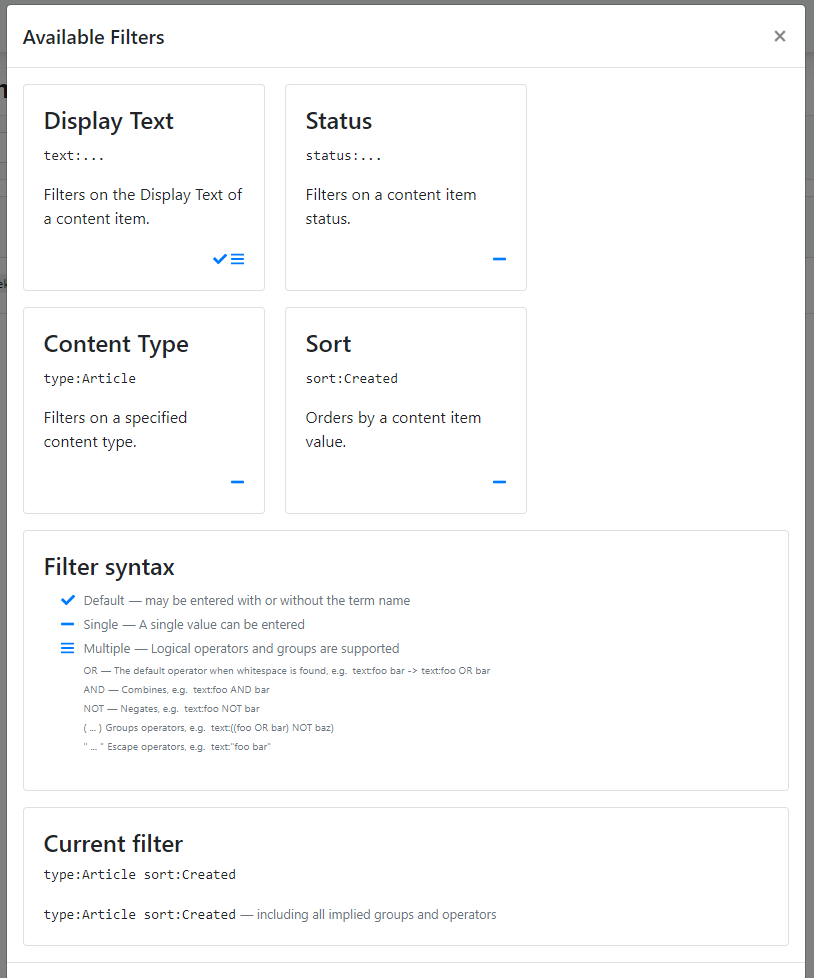Available filters