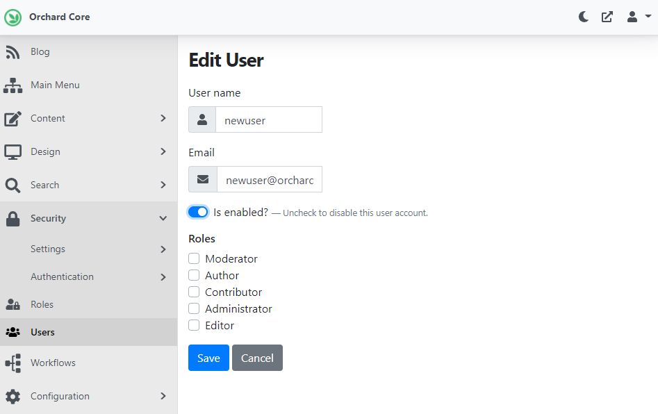 Enable a given user on the admin UI
