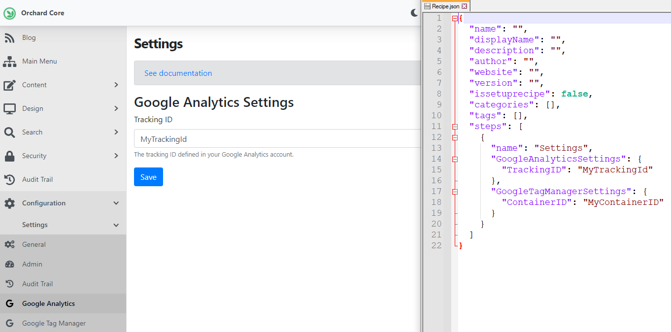 Exporting the Google Analytics and Google Tag Manager settings