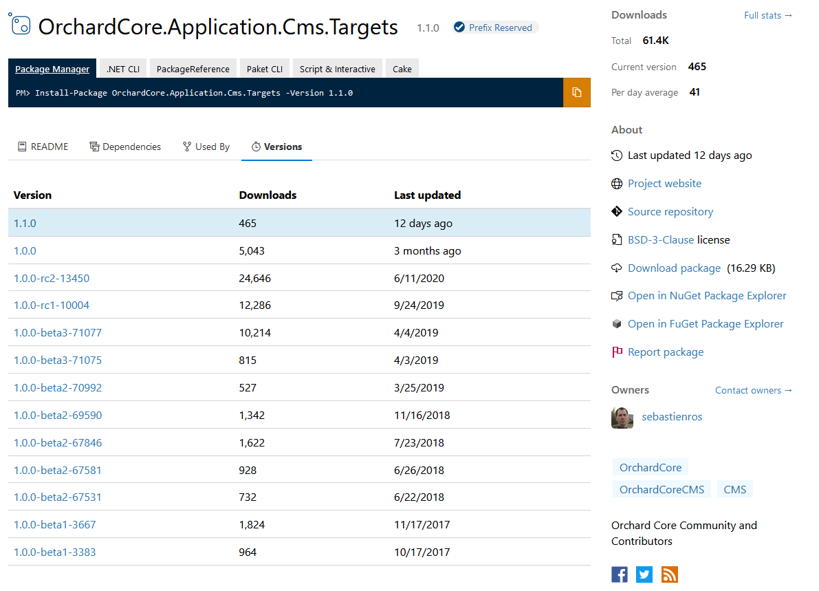 Orchard Core 1.1 on Nuget.org