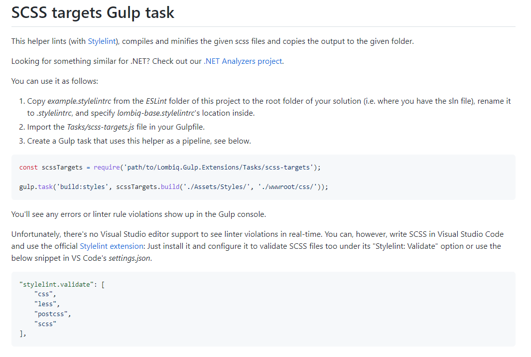 SCSS targest Gulp task documentation
