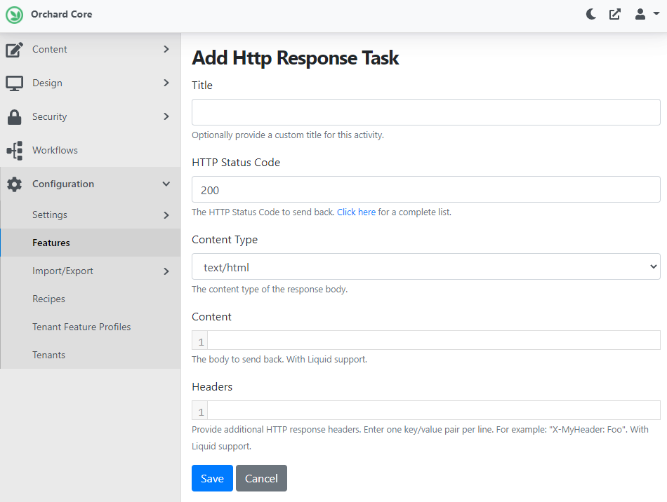 Adding new content type of the response body for the Http Response Task