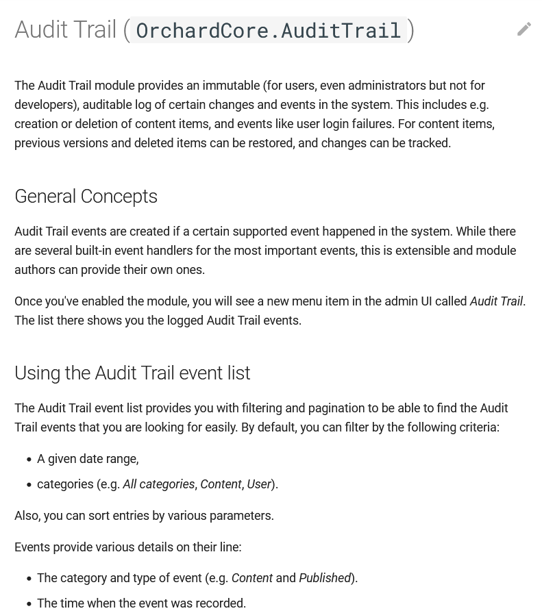 Documentation for the Audit Trail module