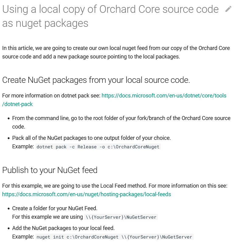 Using a local copy of Orchard Core source code as NuGet packages