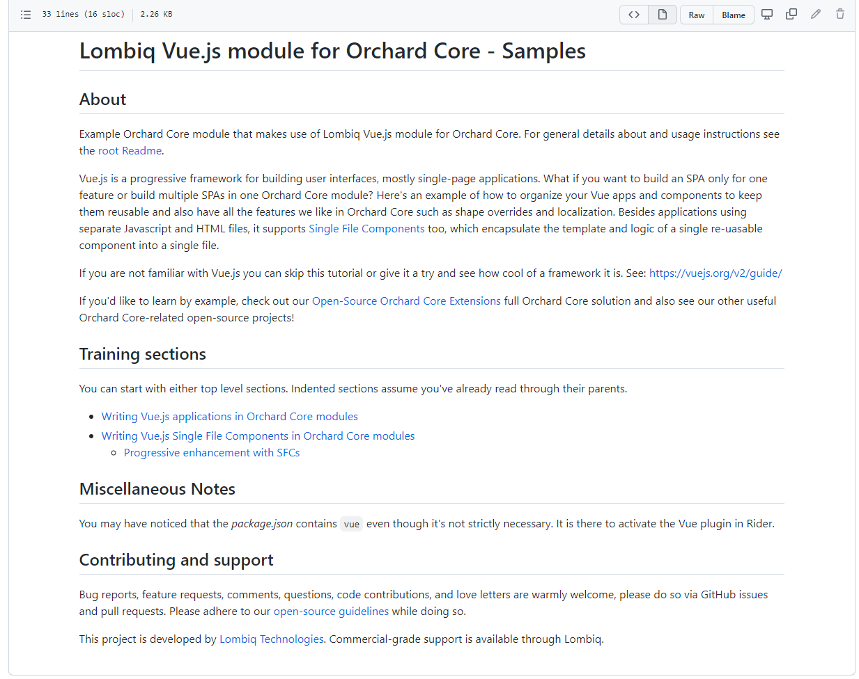 Readme of the Lombiq Vue.js module for Orchard Core samples