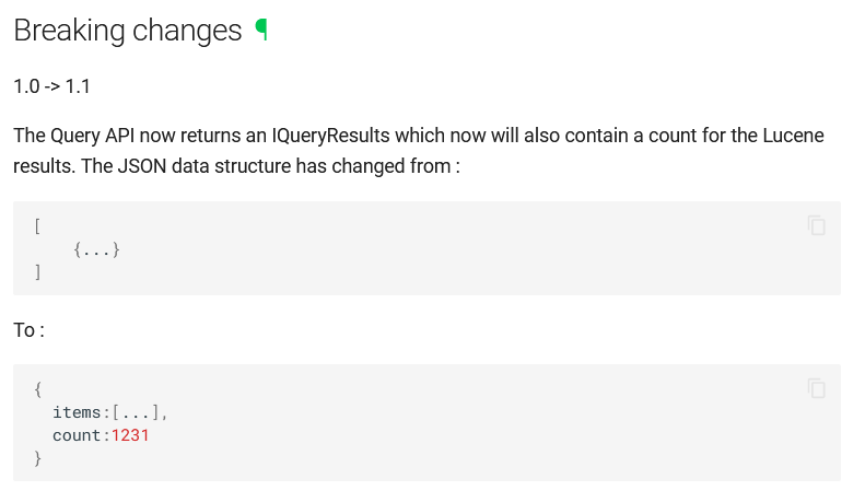 Documentation on Query API results changes