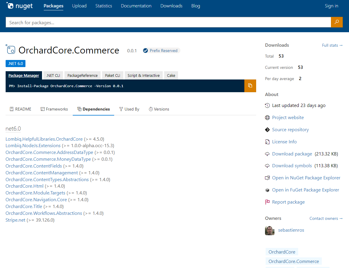 Orchard Core Commerce NuGet
