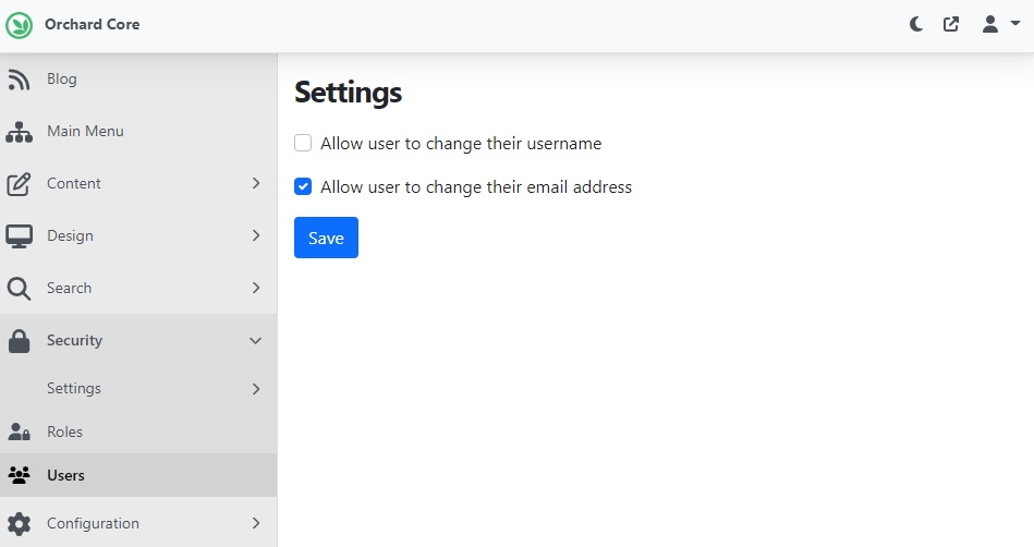 The new User Profiles Settings