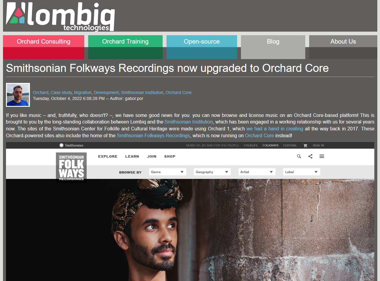 Case study about updating Smithsonian Folkways Recordings to Orchard Core