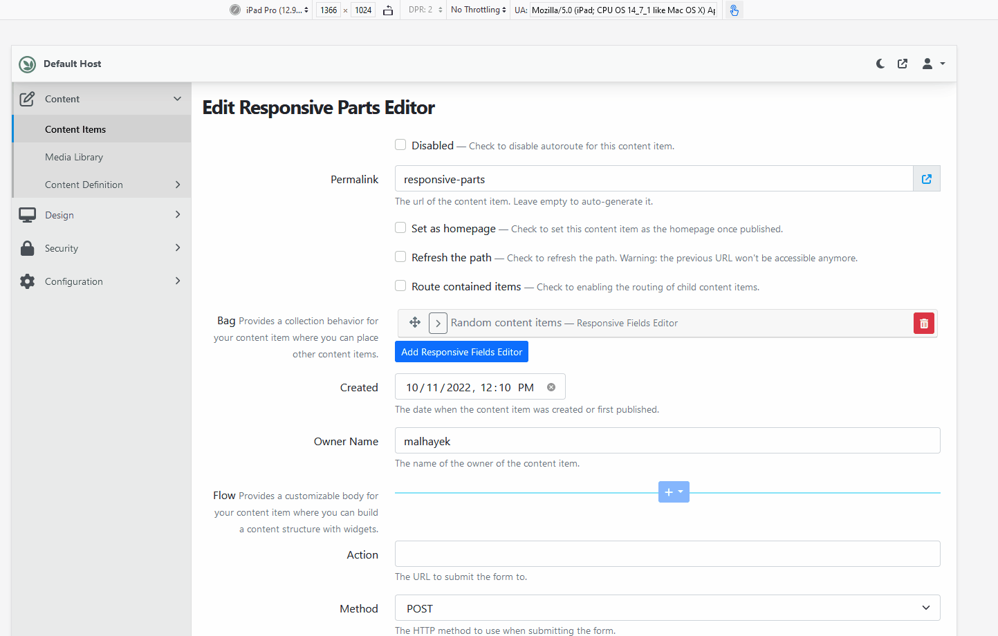 Responsive editors for the Content Parts