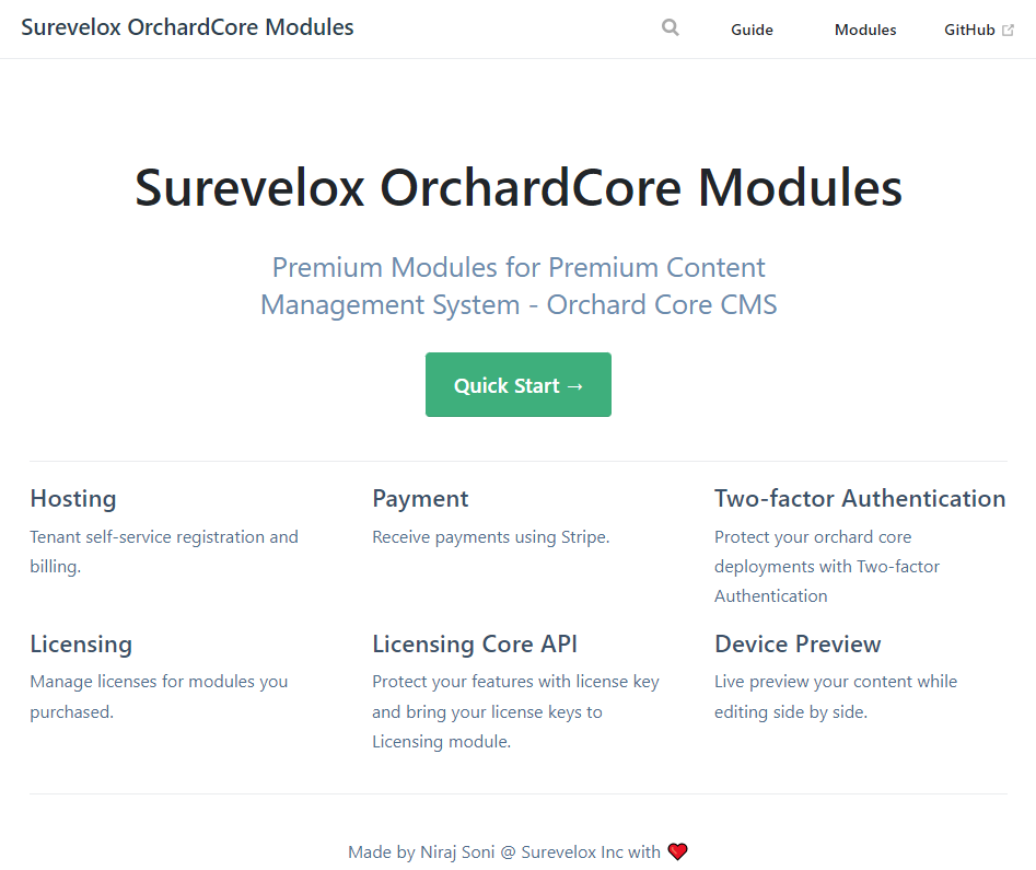 Surevelox Orchard Core Modules documentation