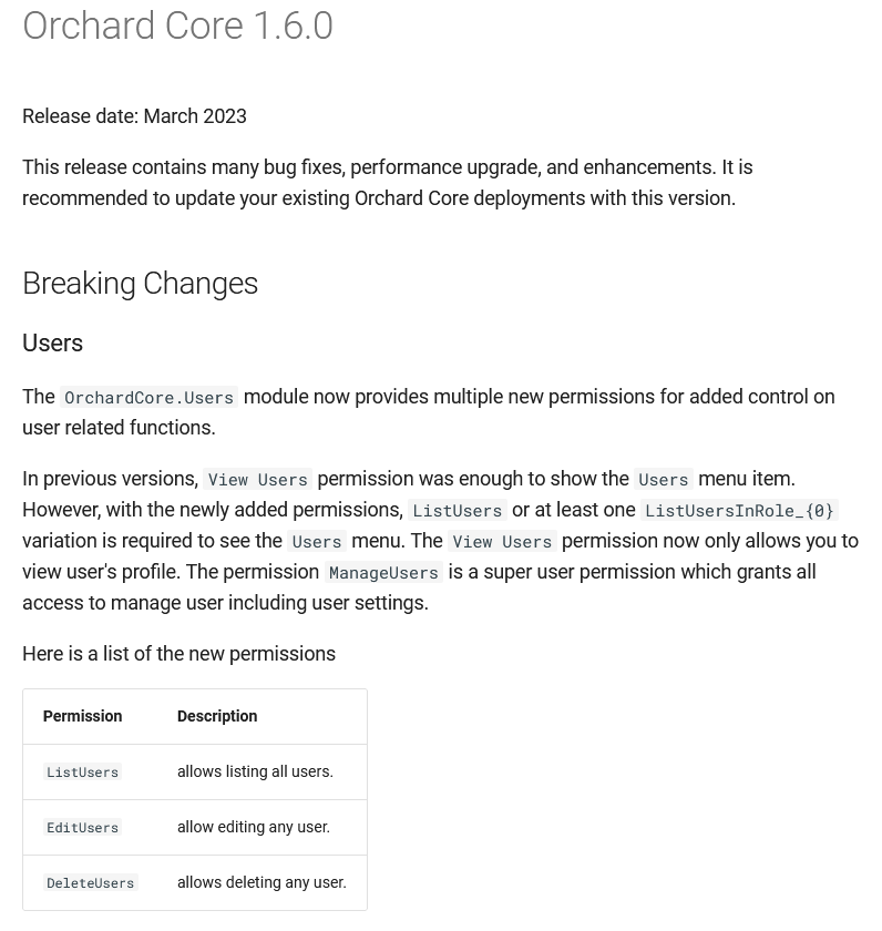 Orchard Core 1.6.0 release notes