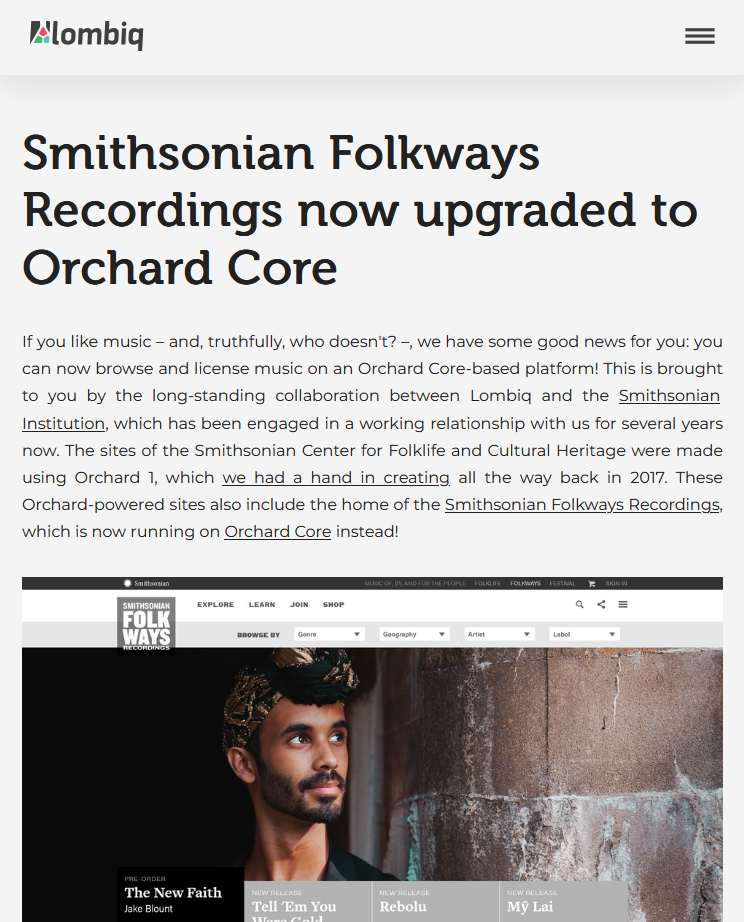 Smithsonian Folkways Recordings now upgraded to Orchard Core