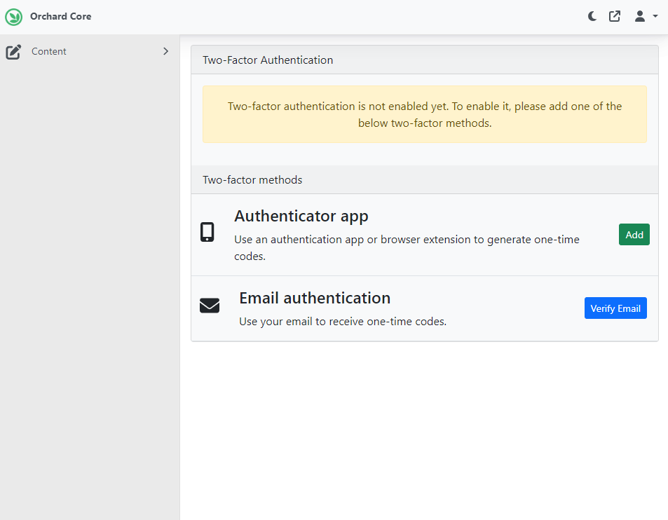 Two-factor Authentication settings