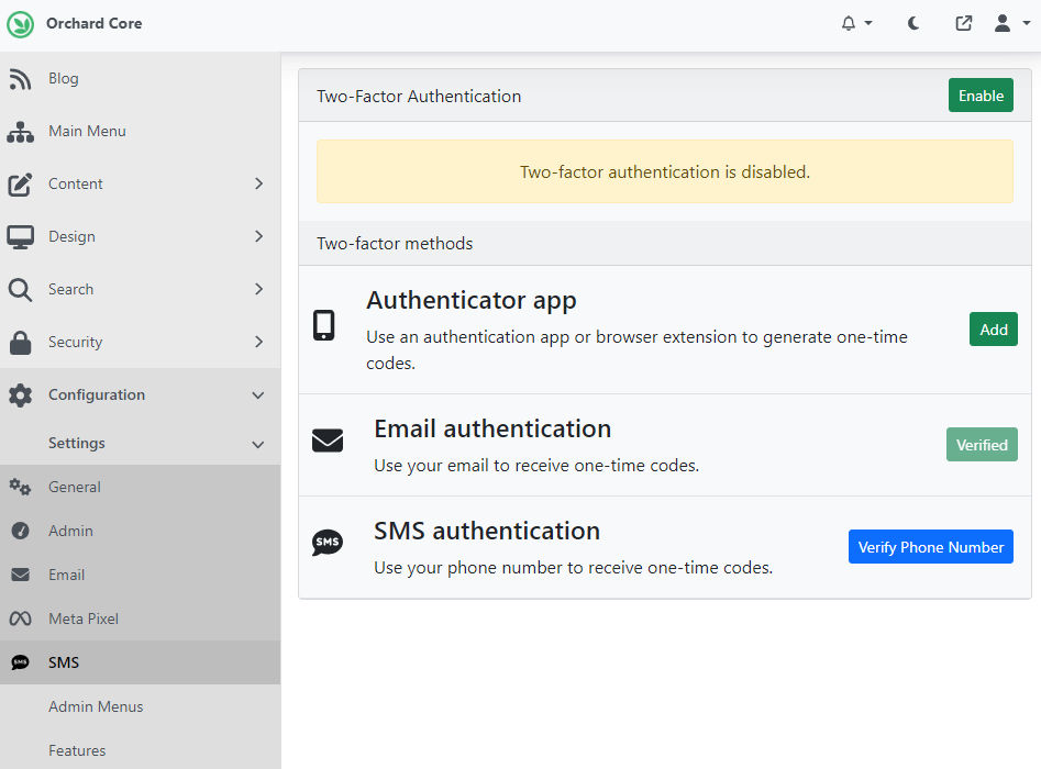 SMS authentication two-factor authentication method