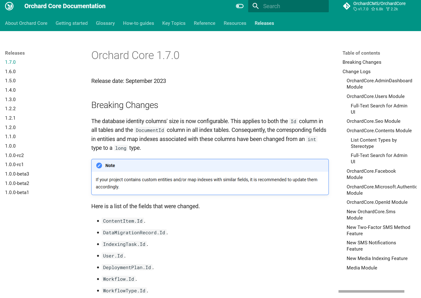 Orchard Core 1.7 release details