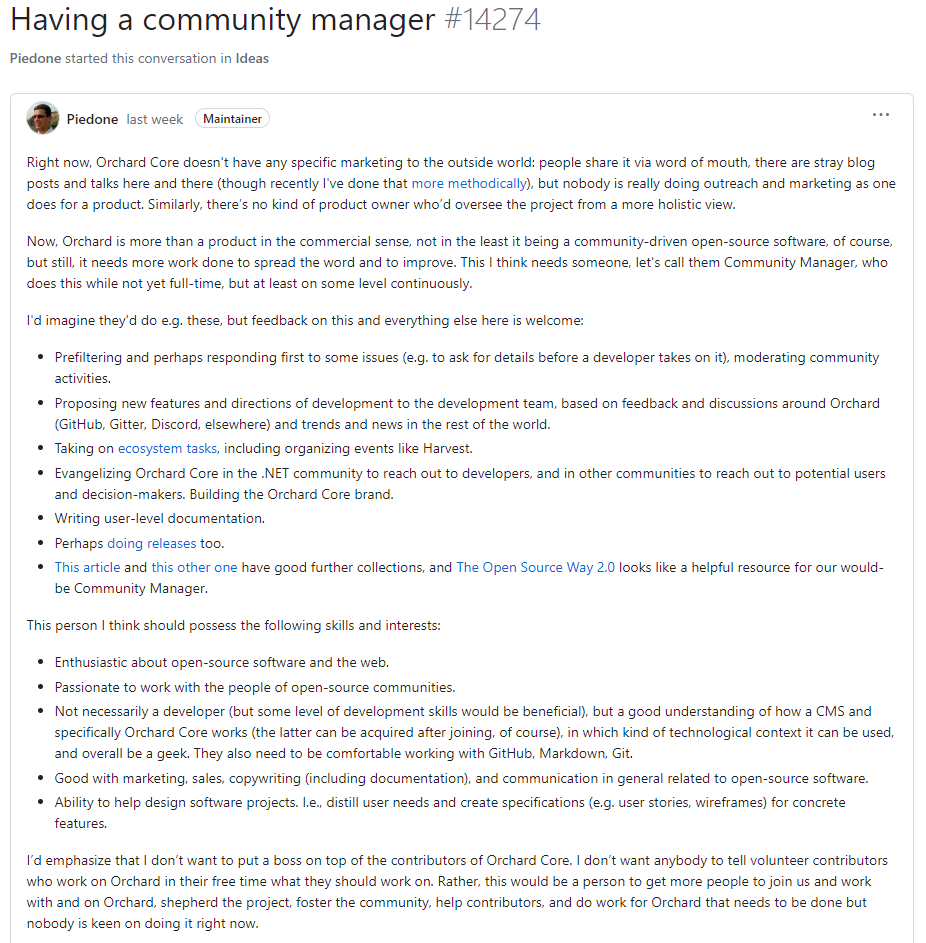 Having a community manager