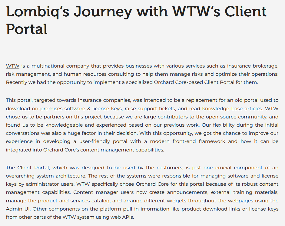 Lombiq's Journey with WTW's Client Portal