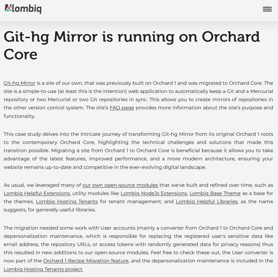 Git-hg Mirror is running on Orchard Core