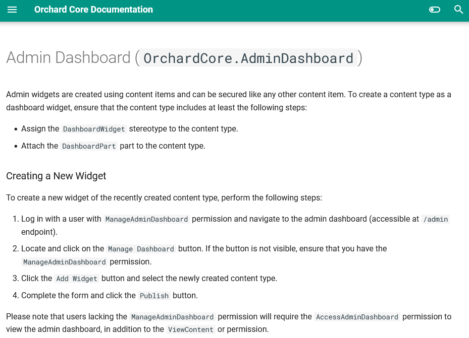 Admin Dashboard updated documentation
