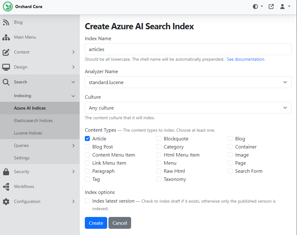 Create Azure AI Search Index