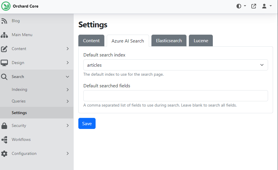 Setting the articles as the default search index